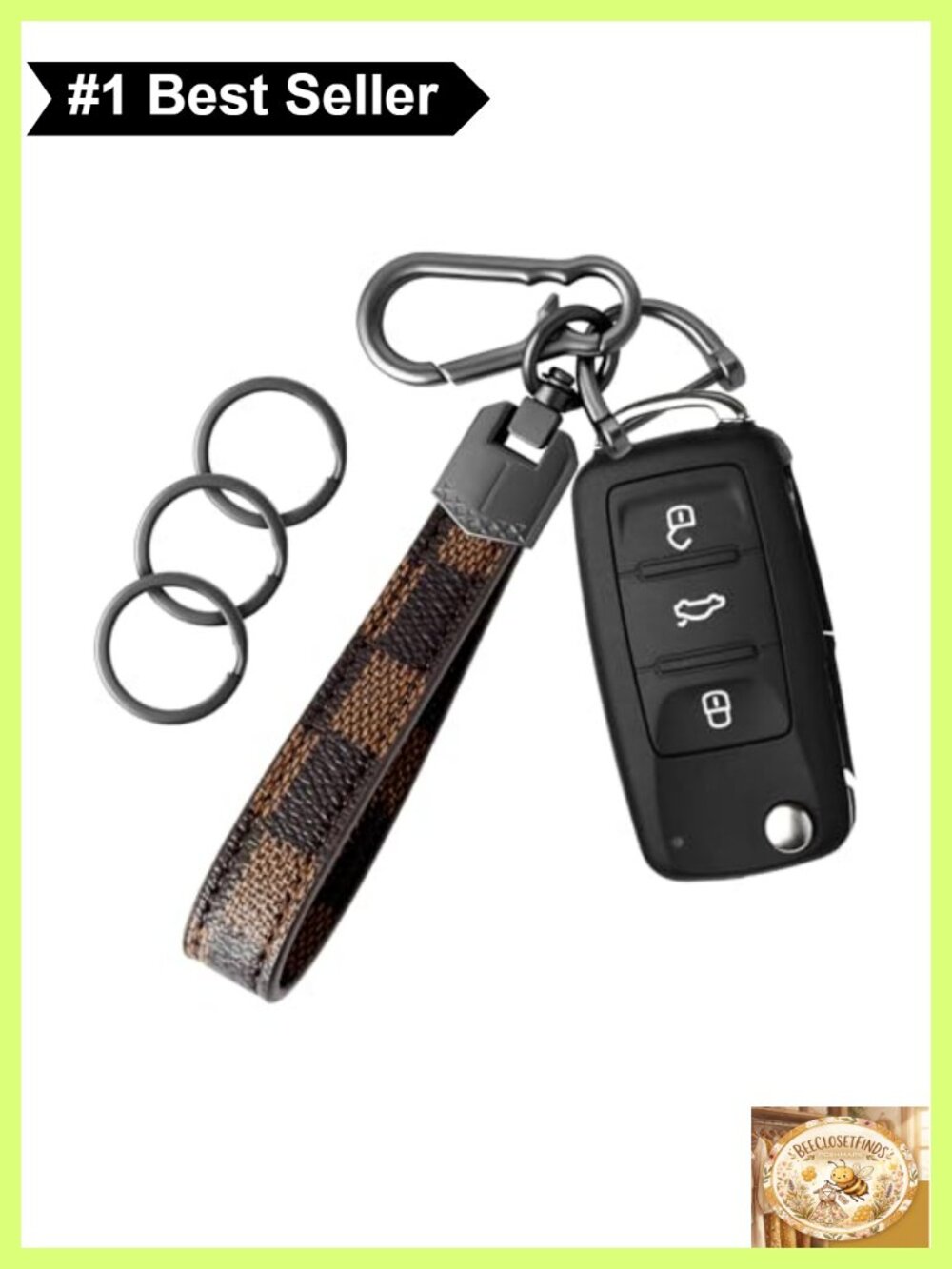 Leather Car Keychain with D-Ring and Key Rings for Home Car Keys